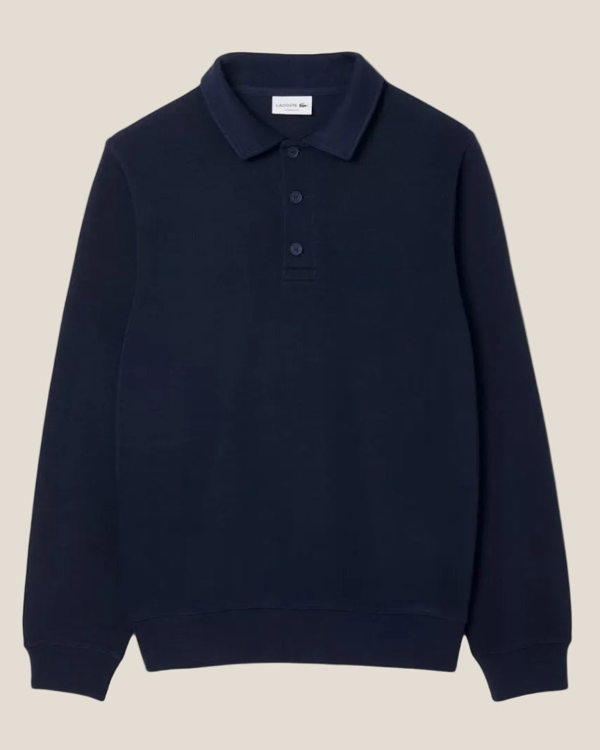 Ribbed Cotton Polo Collar Sweatshirt