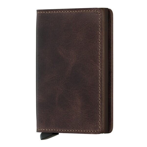 - RFID Protected Slim Wallet - Vintage - Chocolate