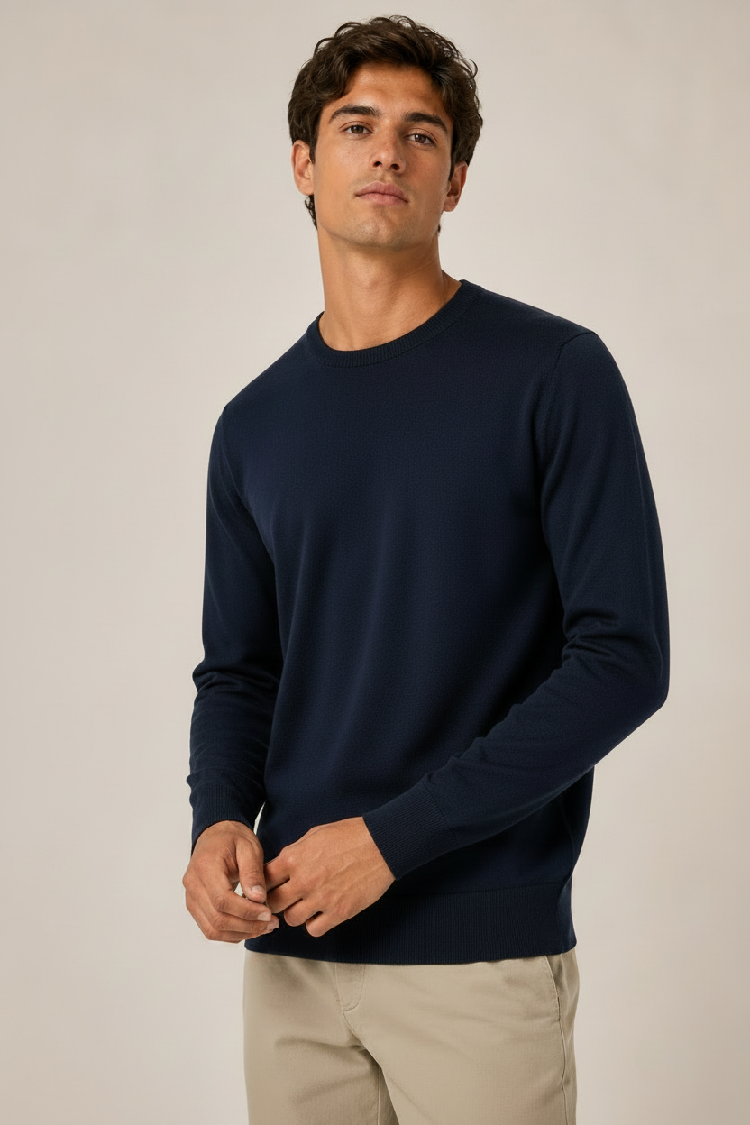Maglione Girocollo In Lana Merino Con Logo Bandierina Ricamato