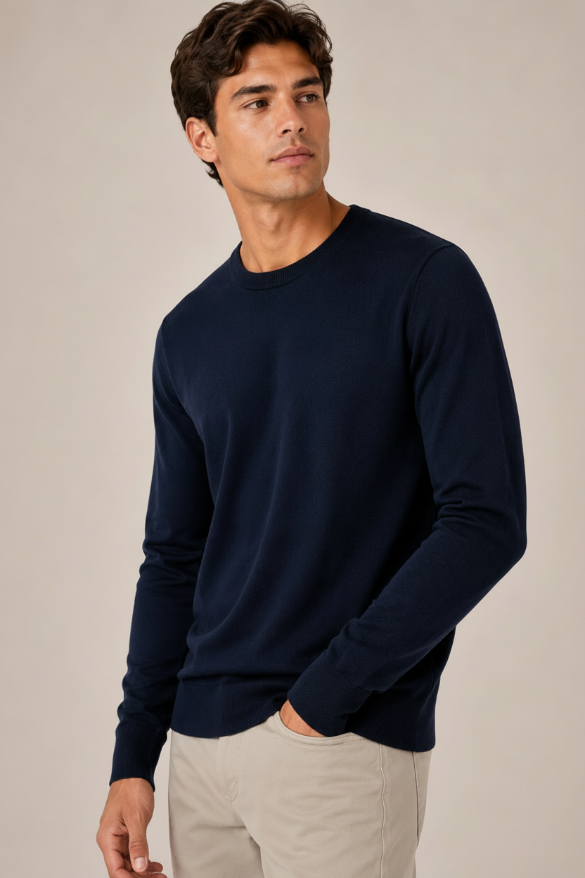 Maglione Girocollo In Lana Merino Con Logo Bandierina Ricamato
