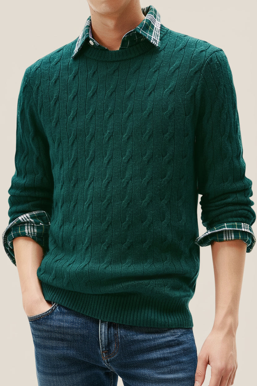 Maglione Girocollo In Lana Intrecciata Con Logo Bandierina Ricamato