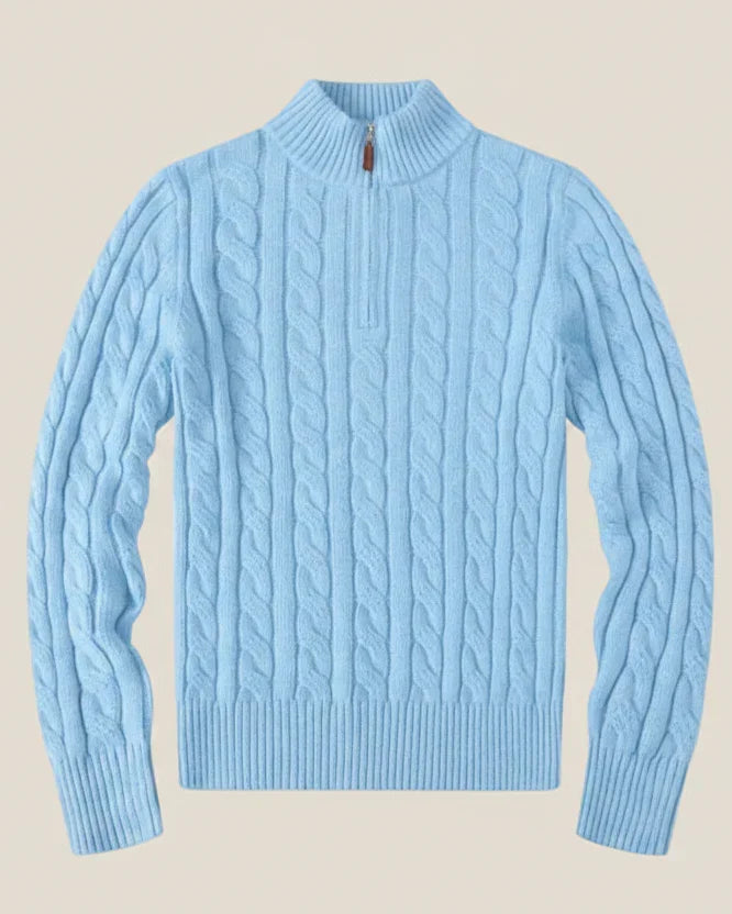 Chunky Cable-Knit Cotton Quarter-Zip Sweater