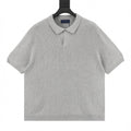 Pony Lapel Striped Polo Shirt Gray