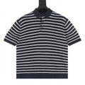 Pony Logo Striped Knitted Polo Shirt Navy/White