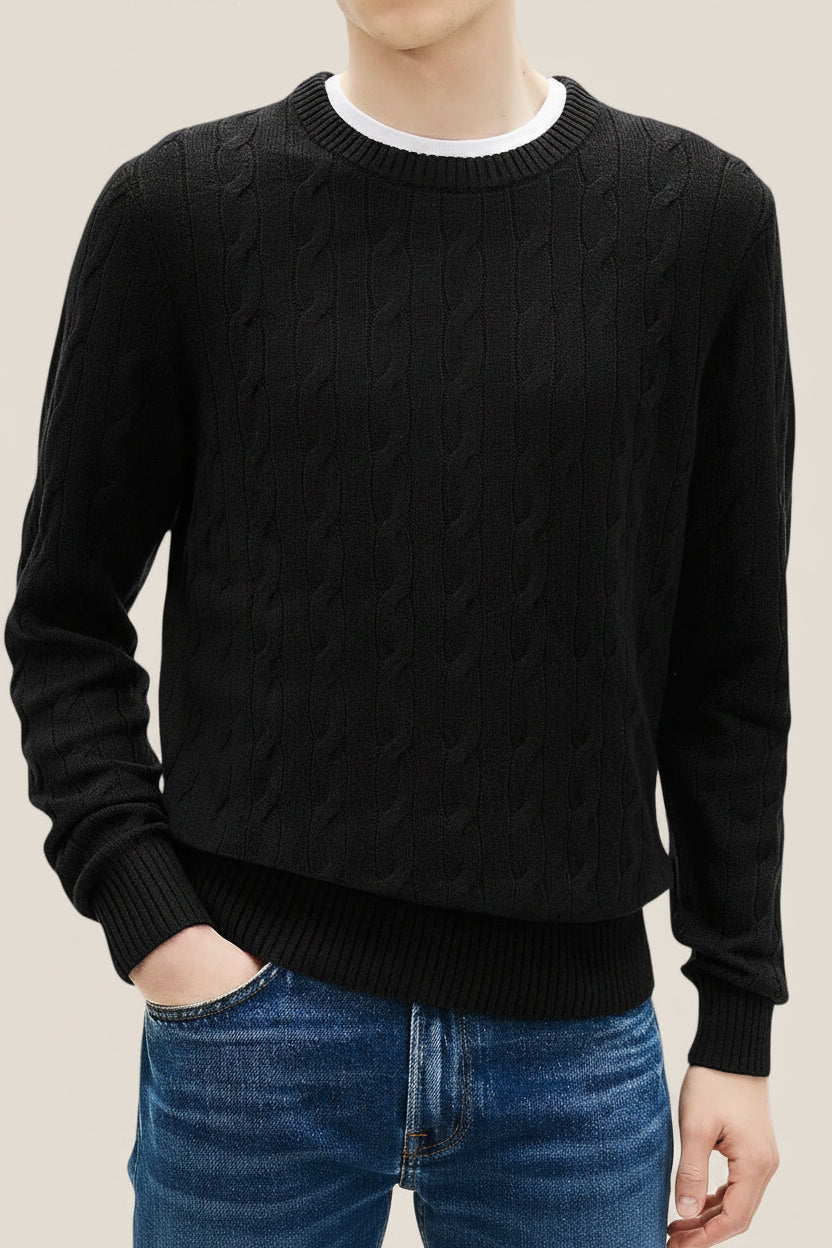 Maglione Girocollo In Lana Intrecciata Con Logo Bandierina Ricamato