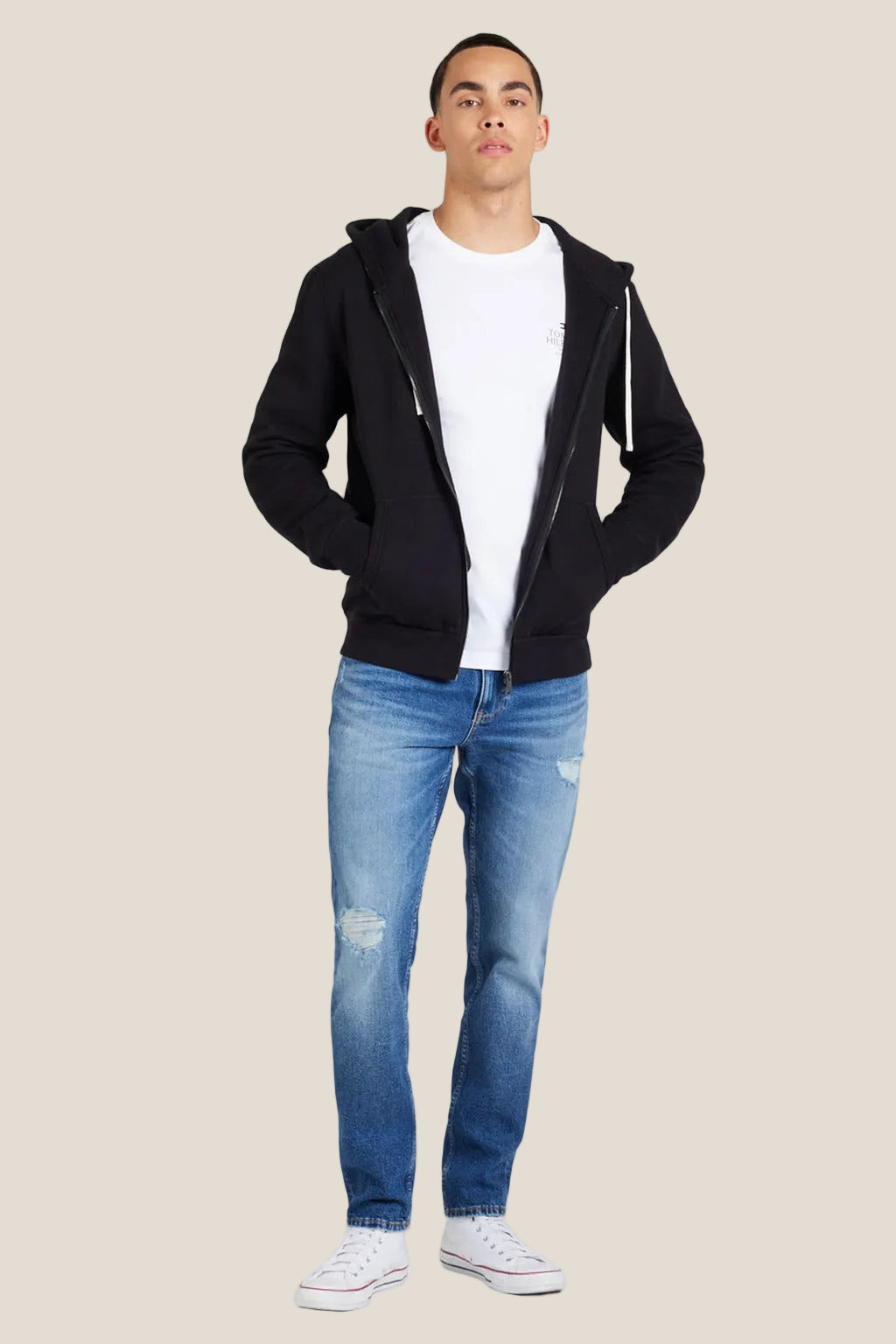Felpa Full Zip Con Cappuccio Logo Bandierina Ricamata