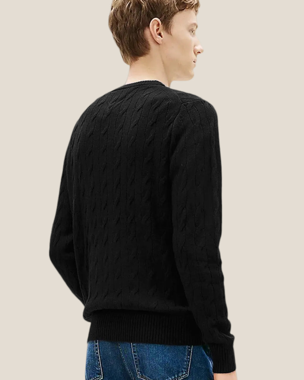 Maglione Girocollo In Lana Intrecciata Con Logo Bandierina Ricamato