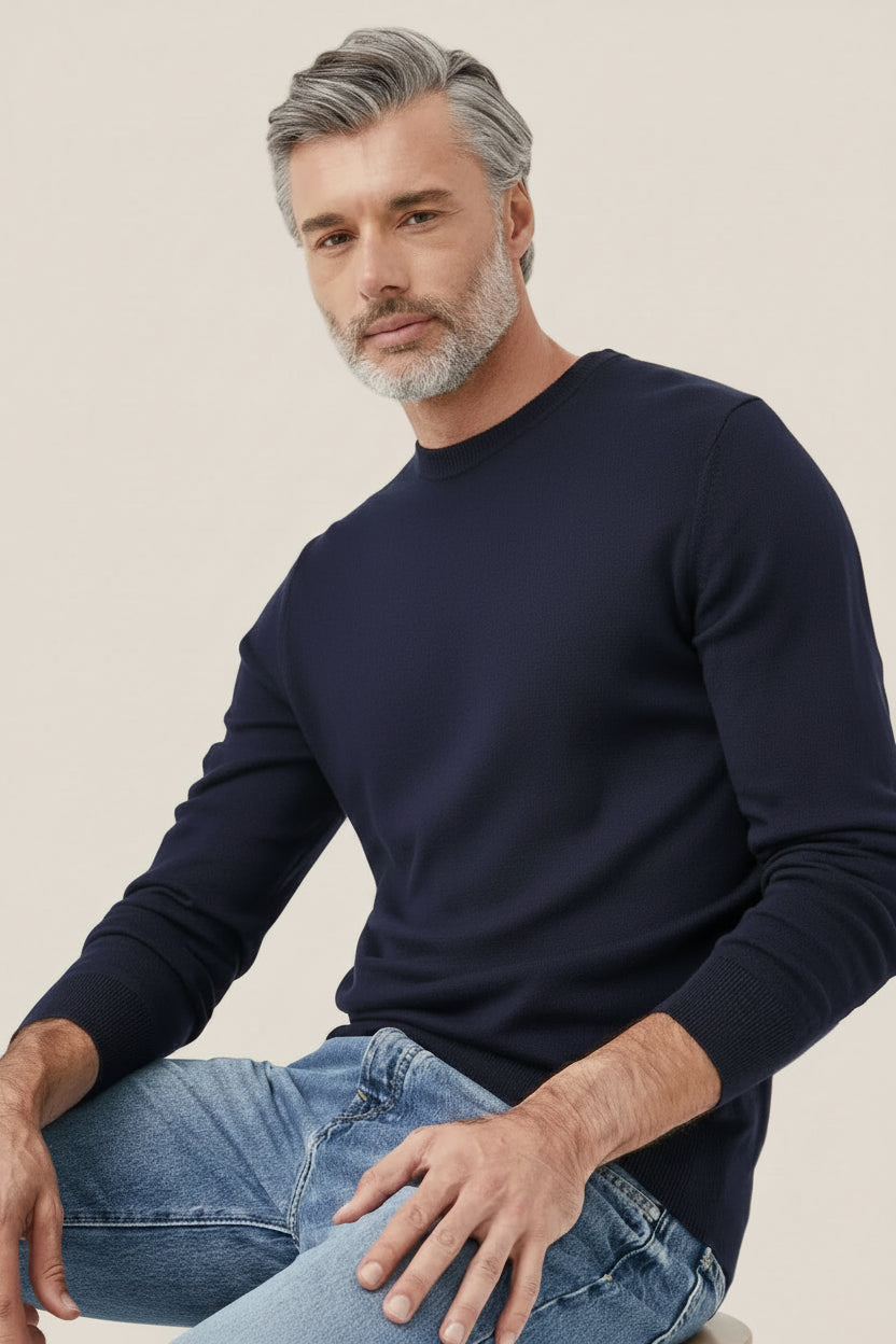 Maglione Girocollo In Misto Cashmere Con Logo Bandierina Ricamato