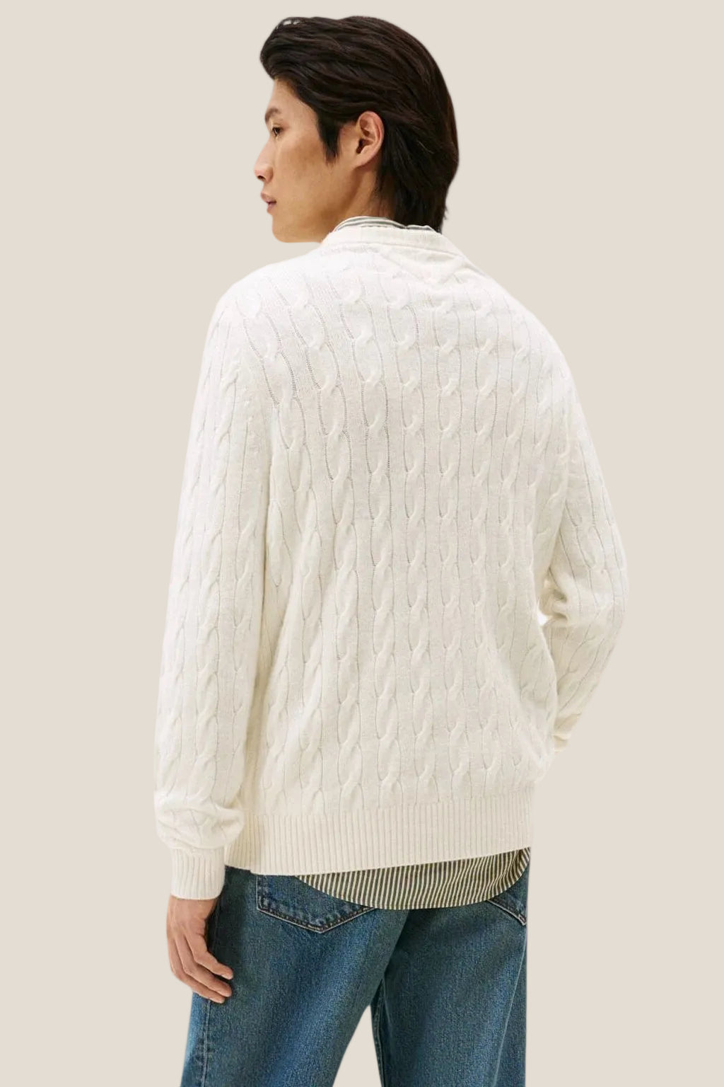 Maglione Girocollo In Lana Intrecciata Con Logo Bandierina Ricamato