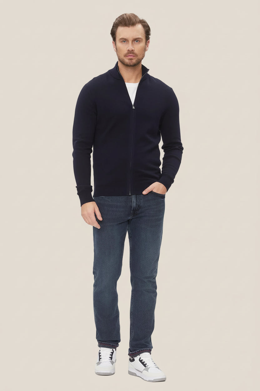 Cardigan Full Zip In Misto Cashmere Con Logo Bandierina Ricamato