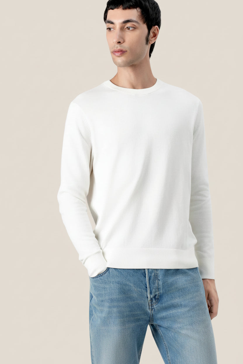 Maglione Girocollo In Misto Cashmere Con Logo Bandierina Ricamato