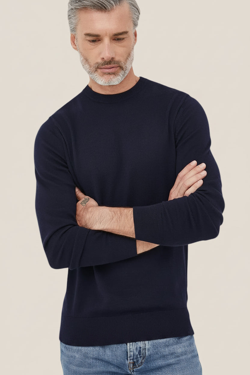 Maglione Girocollo In Misto Cashmere Con Logo Bandierina Ricamato