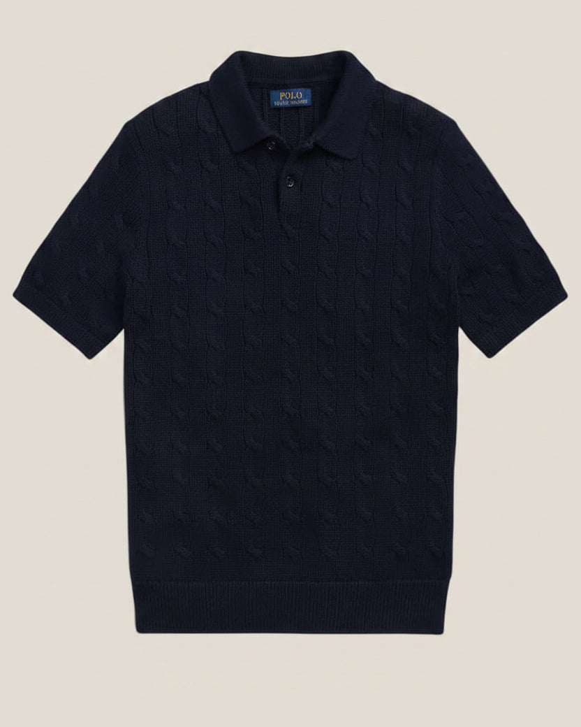Cable-Knit Cotton Polo-Collar Sweater