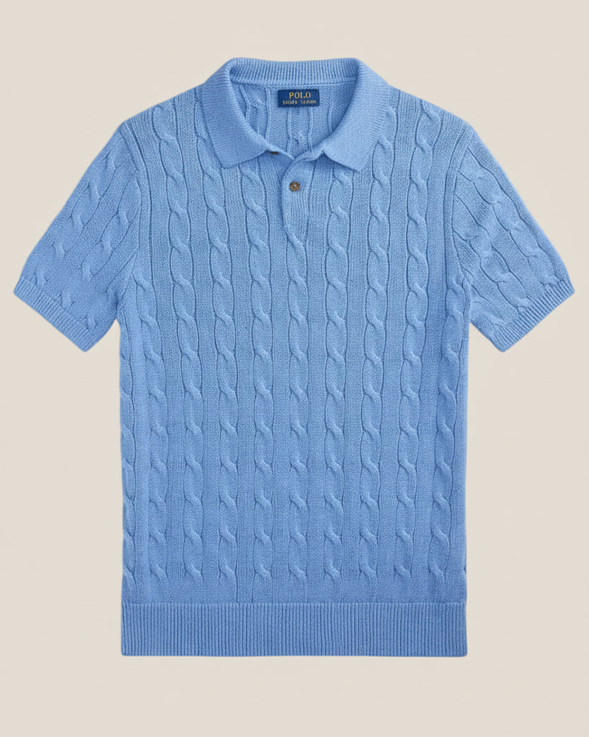 Cable-Knit Cotton Polo-Collar Sweater