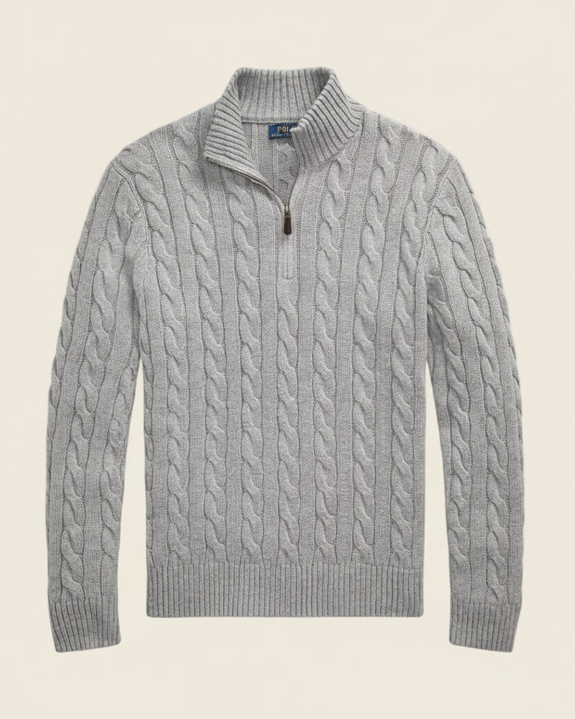 Chunky Cable-Knit Cotton Quarter-Zip Sweater